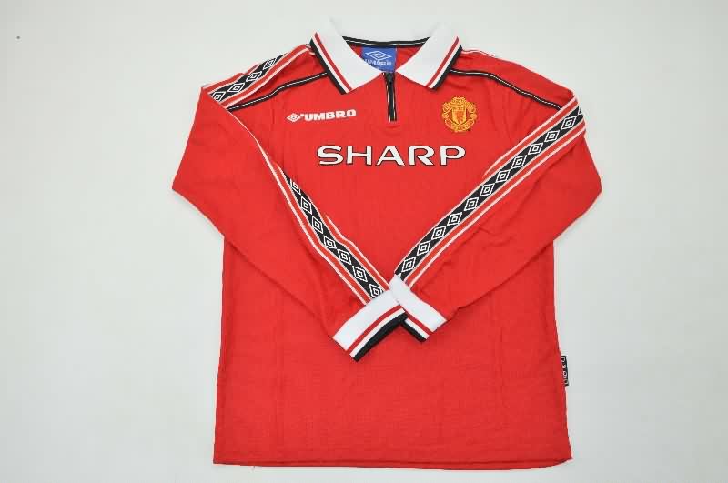 Kids Manchester United 1998/00 Home Long Sleeve Soccer Jersey And Shorts