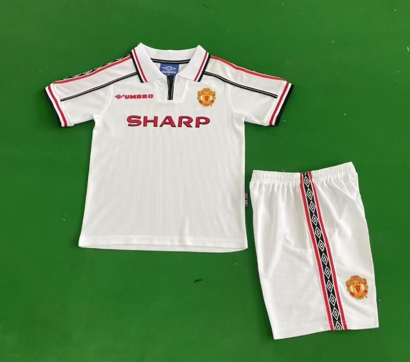 Kids Manchester United 1998/99 White Soccer Jersey And Shorts
