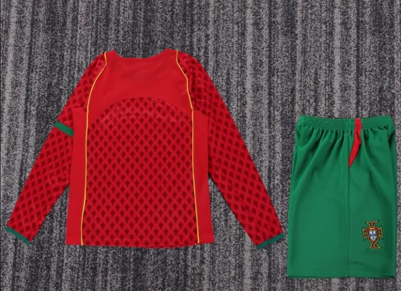 Kids Portugal 2004 Home Long Sleeve Soccer Jersey And Shorts