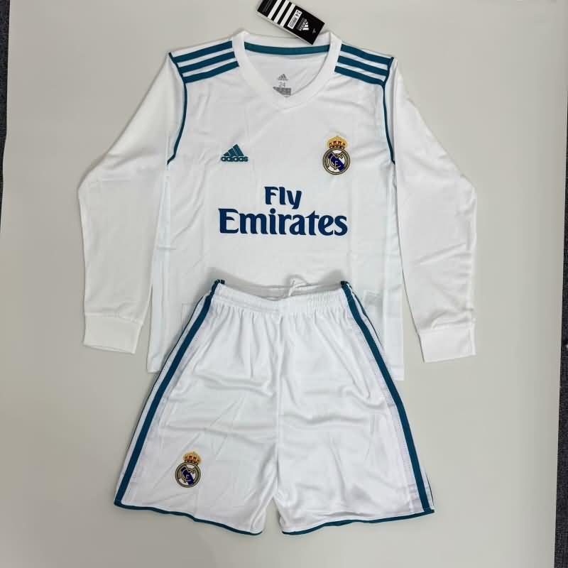 Kids Real Madrid 2017/18 Home Long Soccer Jersey And Shorts