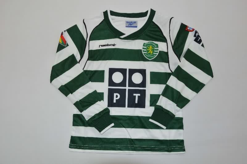 Kids Sporting Lisbon 2002/03 Home Long Sleeve Soccer Jersey And Shorts
